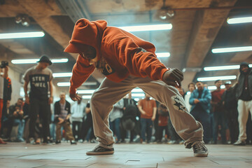 Modern hip-hop break dancers performing on stage. Youth culture concept.