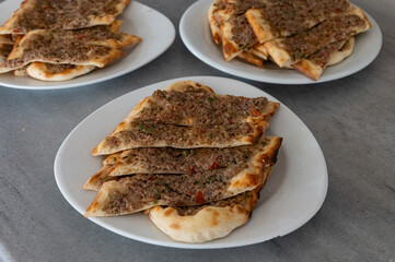 Minced pita bread baked in the oven and ready to serve.