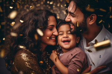 Young loving parents of Indian ethnicity celebrating an event with their child