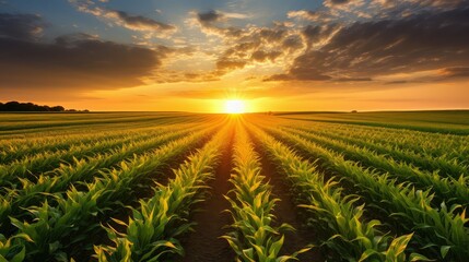harvest corn field rows