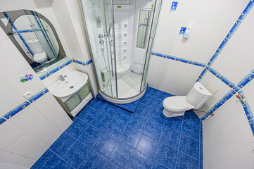 interior apartment room bathroom, sink, decorative elements, toilet. WC, sanitary unit, wash room