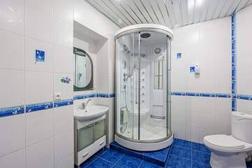 interior apartment room bathroom, sink, decorative elements, toilet. WC, sanitary unit, wash room