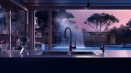 kitchen design home interior design concept kitchen sink with light from window house beautiful design background.