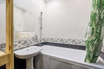 interior apartment room bathroom, sink, decorative elements, toilet. WC, sanitary unit, wash room