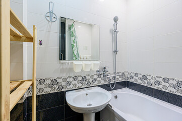 interior apartment room bathroom, sink, decorative elements, toilet. WC, sanitary unit, wash room