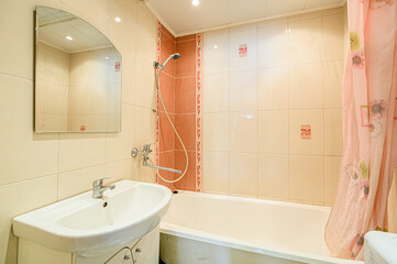 interior apartment room bathroom, sink, decorative elements, toilet. WC, sanitary unit, wash room