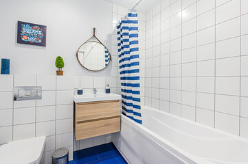 interior apartment room bathroom, sink, decorative elements, toilet. WC, sanitary unit, wash room