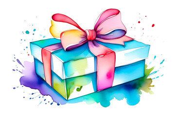 Obraz premium multicolored gift box with bow, watercolor