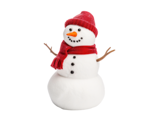 a snowman with a red hat and scarf