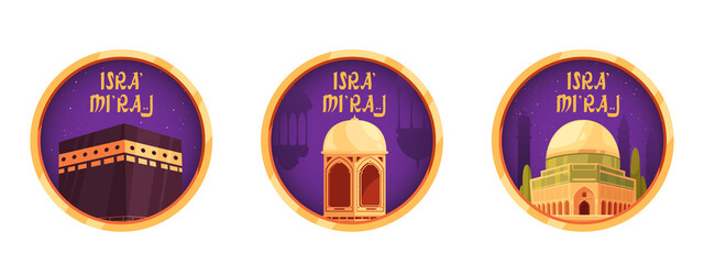 Isra Miraj illustrations in flat design