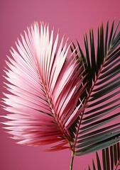 AI generated illustration of vibrant pink and green leaves on the pink background