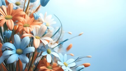 Fototapeta na wymiar Background with daisies in different shades with free space for text.