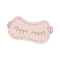 Hand-drawn eye mask for sleeping, beauty cosmetic element, self care, wellness. Colored flat style.