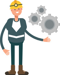 Miner Character Holding Gears
