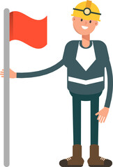 Miner Character Holding Flag
