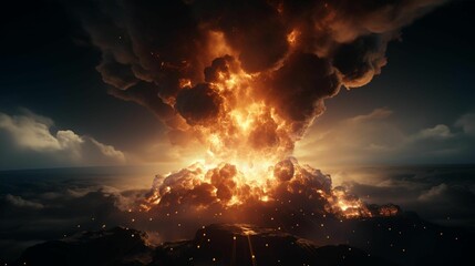 AI generated illustration of clouds and flames erupting into the sky in the after an explosion - obrazy, fototapety, plakaty