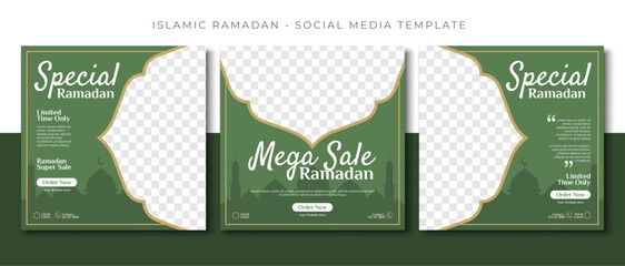 ramadan islamic sale, green social media post template design, event promotion vector banner - obrazy, fototapety, plakaty