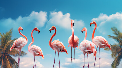 A group of flamingos standing next