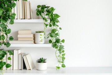 Serene Shelf Display with Books and Plants