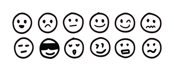 hand draw of emotion icon set black and white 