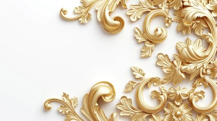 Luxurious Golden Baroque Floral Ornaments on a White Background