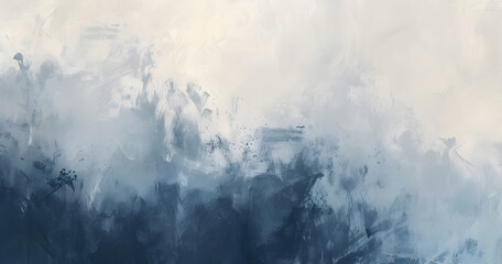 An abstract watercolor paint background featuring dark blue, gray, and white color tones, creating a grunge texture suitable for backgrounds and banners.