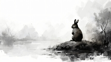 Harmony of black and white a rabbit - obrazy, fototapety, plakaty