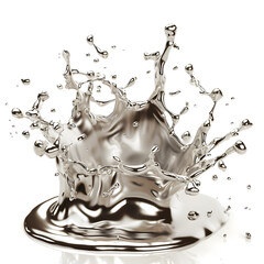 Liquid silver chromed splash close up isolated on white background