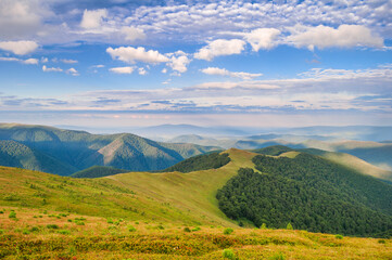 Summer morning in the Carpathian Mountains. Ukrainian Carpathians, Borzhava ridge