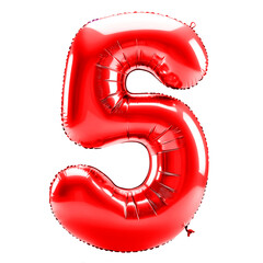3D red number 5 in the shape of an inflated balloon