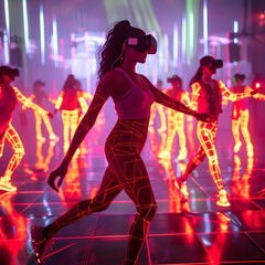 Futuristic Virtual Reality Dance Experience with Neon Lights