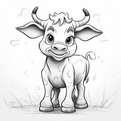 AI generated illustration of a bull cub drawing in grayscale