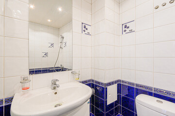 interior apartment room bathroom, sink, decorative elements, toilet. WC, sanitary unit, wash room