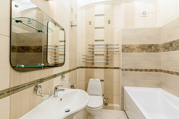 interior apartment room bathroom, sink, decorative elements, toilet. WC, sanitary unit, wash room