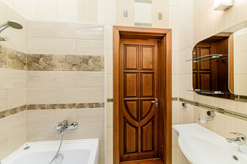 interior apartment room bathroom, sink, decorative elements, toilet. WC, sanitary unit, wash room