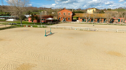 Obraz premium Aerial view of an empty equestrian center.