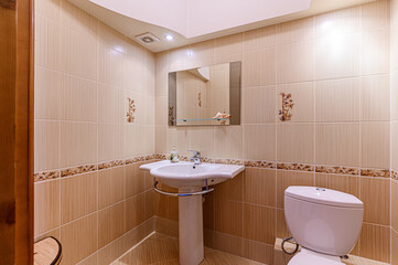 interior apartment room bathroom, sink, decorative elements, toilet. WC, sanitary unit, wash room