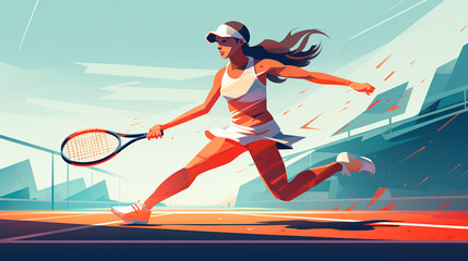 Illustration of woman playing tennis - obrazy, fototapety, plakaty