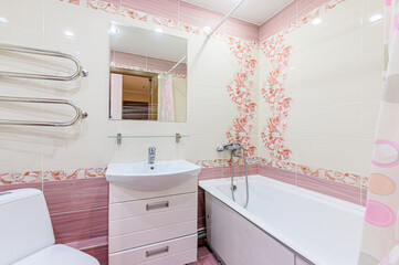 interior apartment room bathroom, sink, decorative elements, toilet. WC, sanitary unit, wash room
