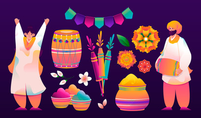 Holi festival elements in gradient style