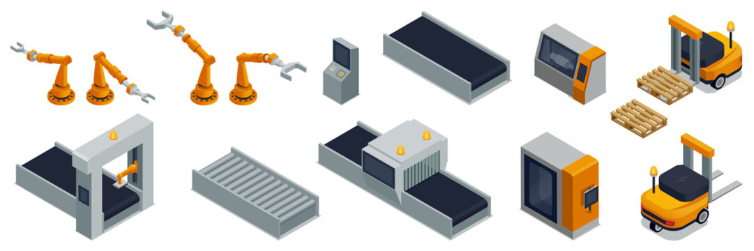 Smart industry icons in isometric view
