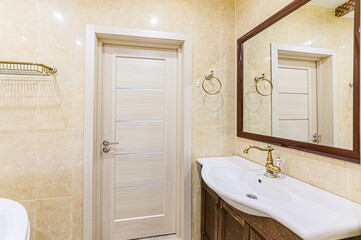 interior apartment room bathroom, sink, decorative elements, toilet. WC, sanitary unit, wash room