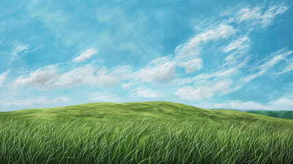 Fototapeta premium Green hills under a blue sky.