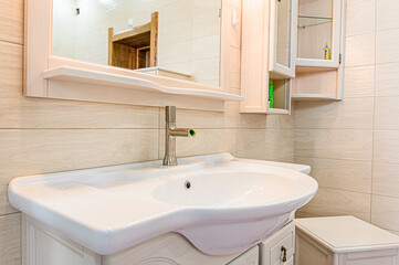 interior apartment room bathroom, sink, decorative elements, toilet. WC, sanitary unit, wash room