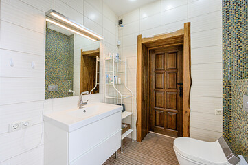 interior apartment room bathroom, sink, decorative elements, toilet. WC, sanitary unit, wash room