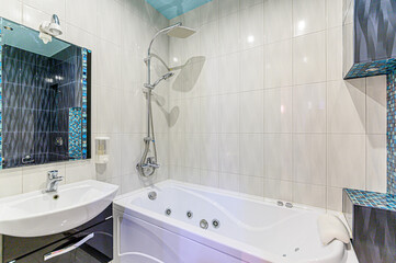 interior apartment room bathroom, sink, decorative elements, toilet. WC, sanitary unit, wash room