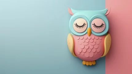 Badkamer foto achterwand Winking cartoon owl in soft pop tones with 'owl' emoji © Manyapha