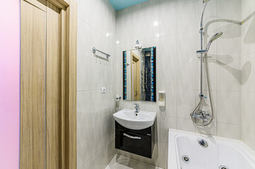 interior apartment room bathroom, sink, decorative elements, toilet. WC, sanitary unit, wash room