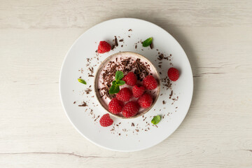 Yogurt and raspberry mousse. Traditional Italian recipe.