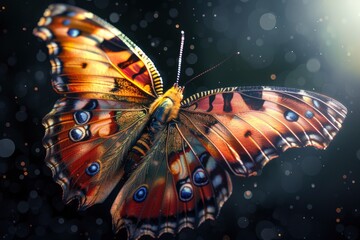 beautiful butterfly portrait on black background, highly detailed - generative ai - obrazy, fototapety, plakaty